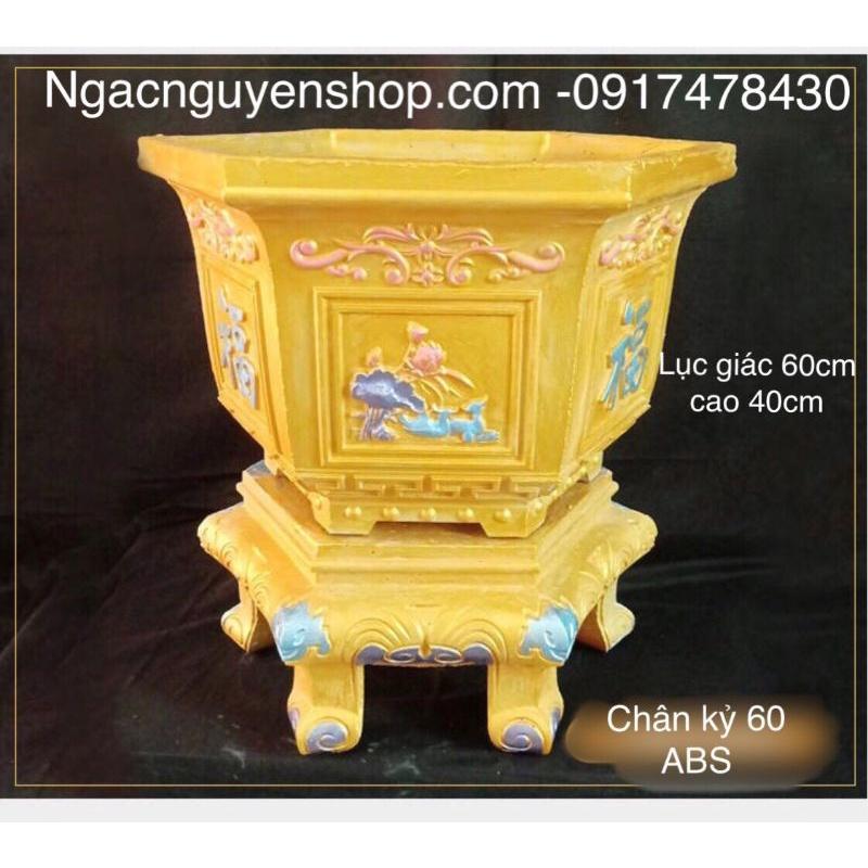 Khuôn Chậu lục giác 60 mẫu sen trúc phúc lòng ghép kèm chân quỳ