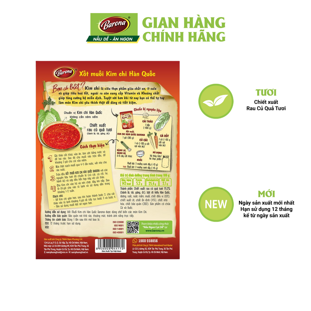 Combo 1 hộp Xốt Muối Kim Chi Barona 180g