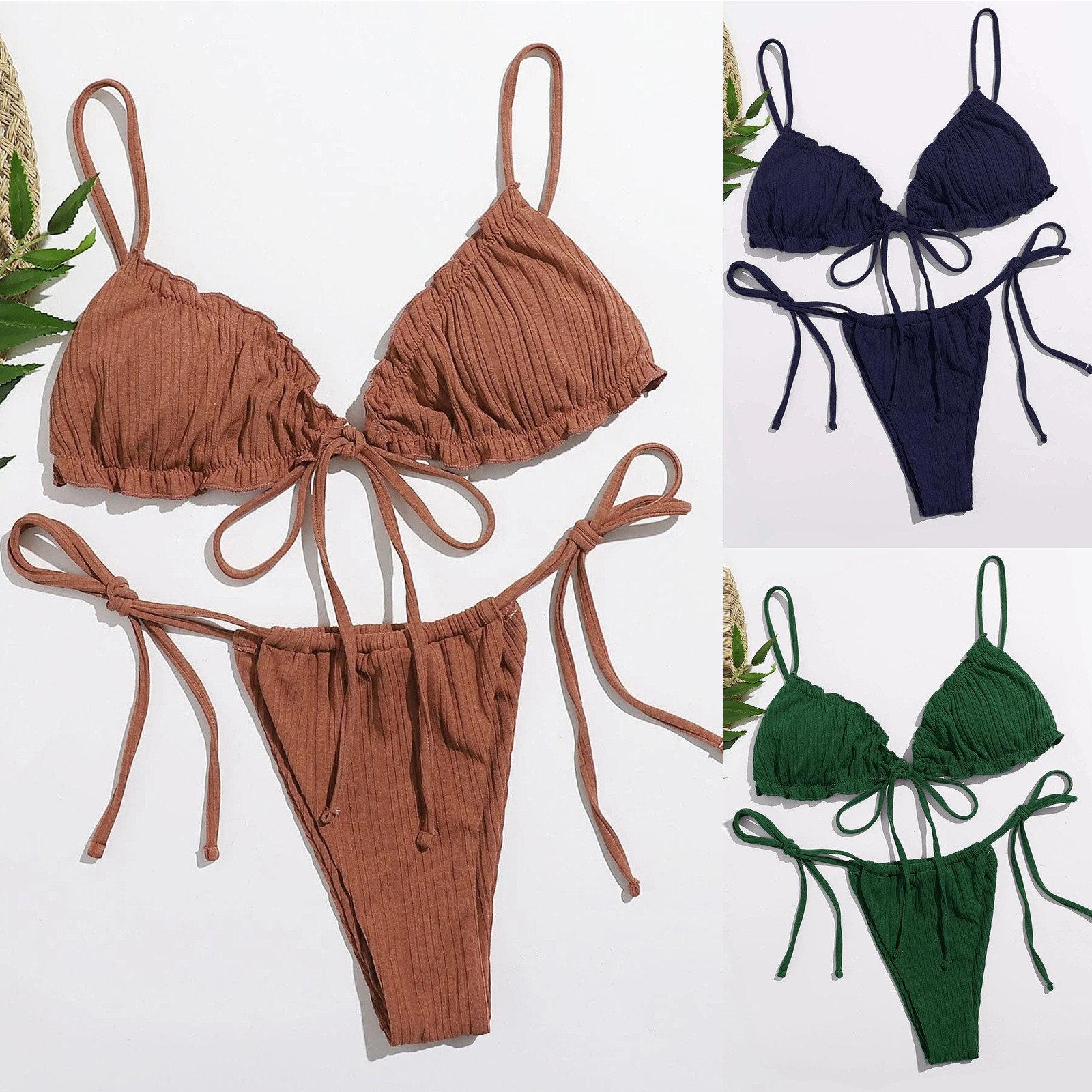 Bikini hai mảnh basic nhiều màu có đệm mút, bộ đồ bơi có dây mặc được nhiều kiểu