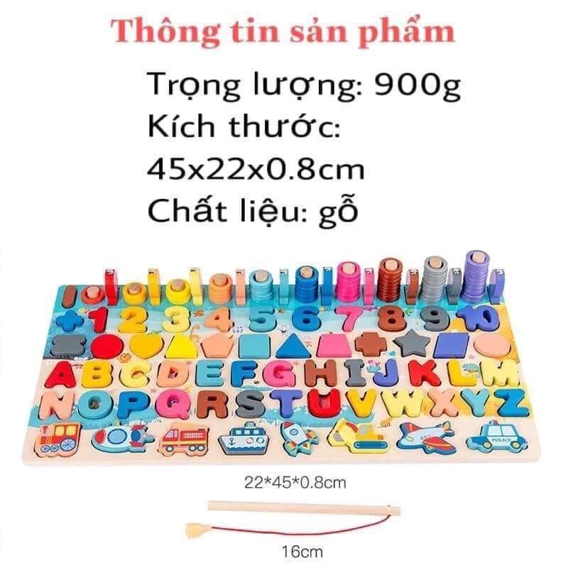 Đồ Chơi Bảng Chữ Số Xếp Hình Gỗ Trí Tuệ Thông Minh 5 Trong 1 Dành Cho Bé Học Chữ Số Đếm Kèm Câu Cá Hình Khối - Hàng Chất Lượng