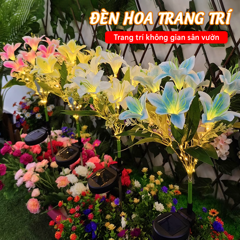 Đèn Trang Trí Năng Lượng Mặt Trời Hoa Huệ, Màu Hồng - Vàng - Trắng - Xanh, Decor Sân Vườn - DA3055