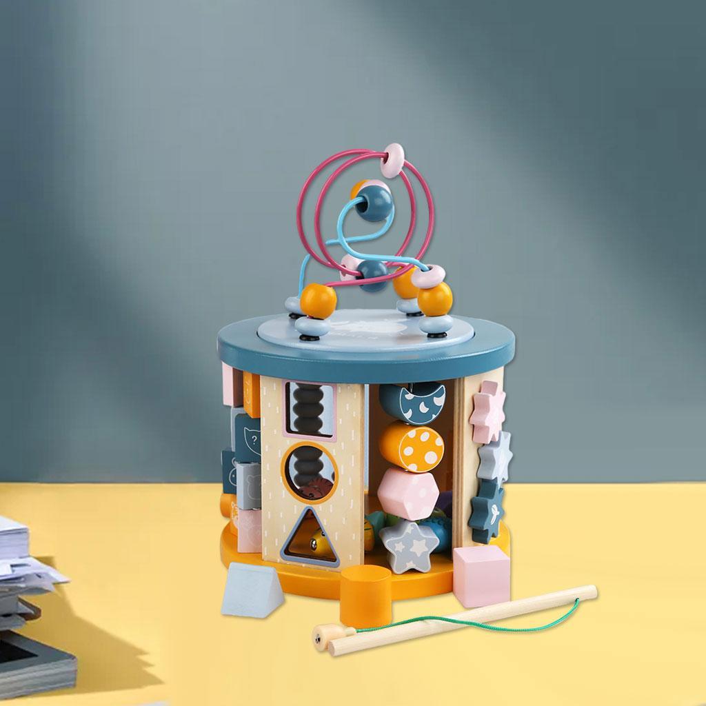 Wooden Bead Maze Shape Sorter Zipper Learning Activity Blocks for