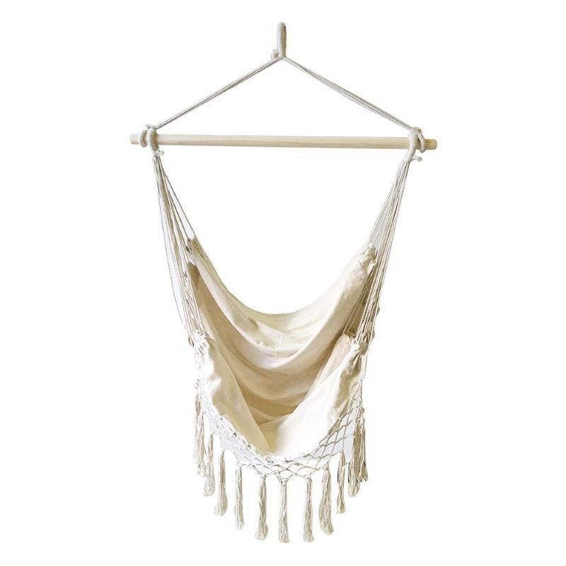Phong Cách Bohemia Đầm Tua Rua Võng Cotton Dây Lưới Màu Be Cây Treo Ghế Di Động Móc Treo Ghế NgồI Trong Nhà Vườn