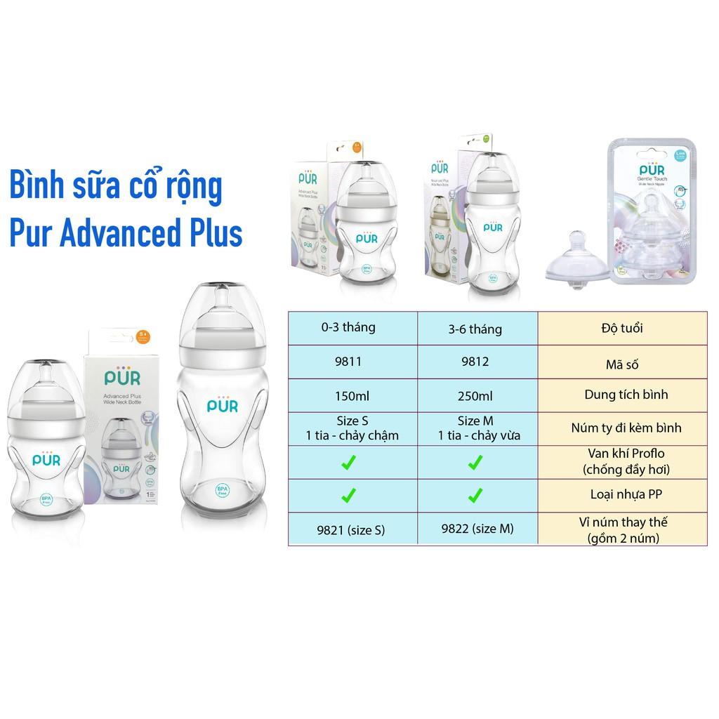 Bình sữa cổ rộng Pur Advanced Plus 250ml