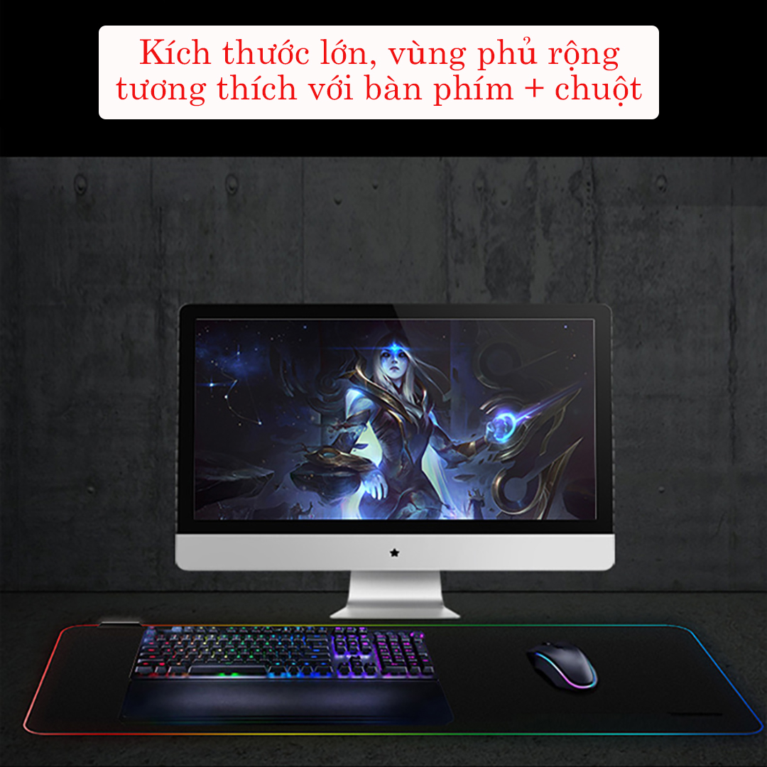 Miếng lót chuột LED RGB bàn di chuột led 7 màu đơn và 3 hiệu ứng ánh sáng chống trượt