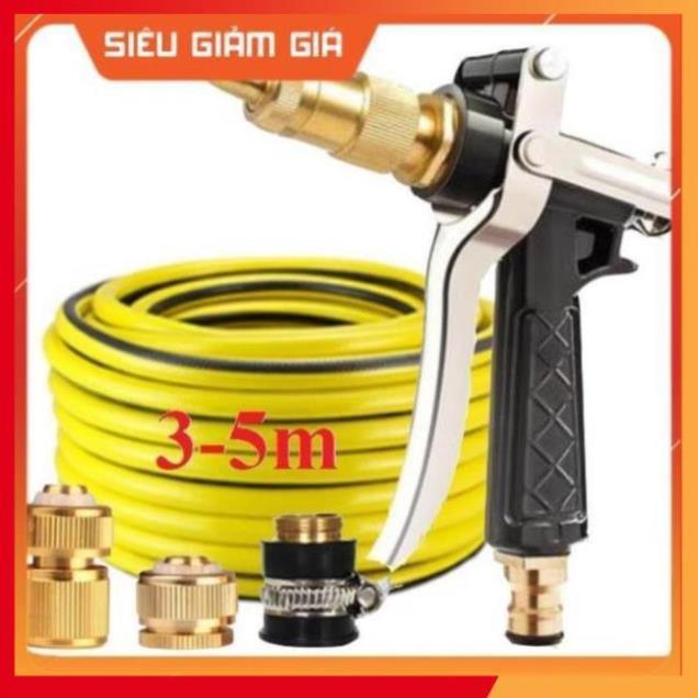 Bộ dây vòi xịt nước rửa xe, tưới cây . tăng áp 3 lần, loại 3m, 5m 206236Sđầu đồng, cút đồng, d.vàng