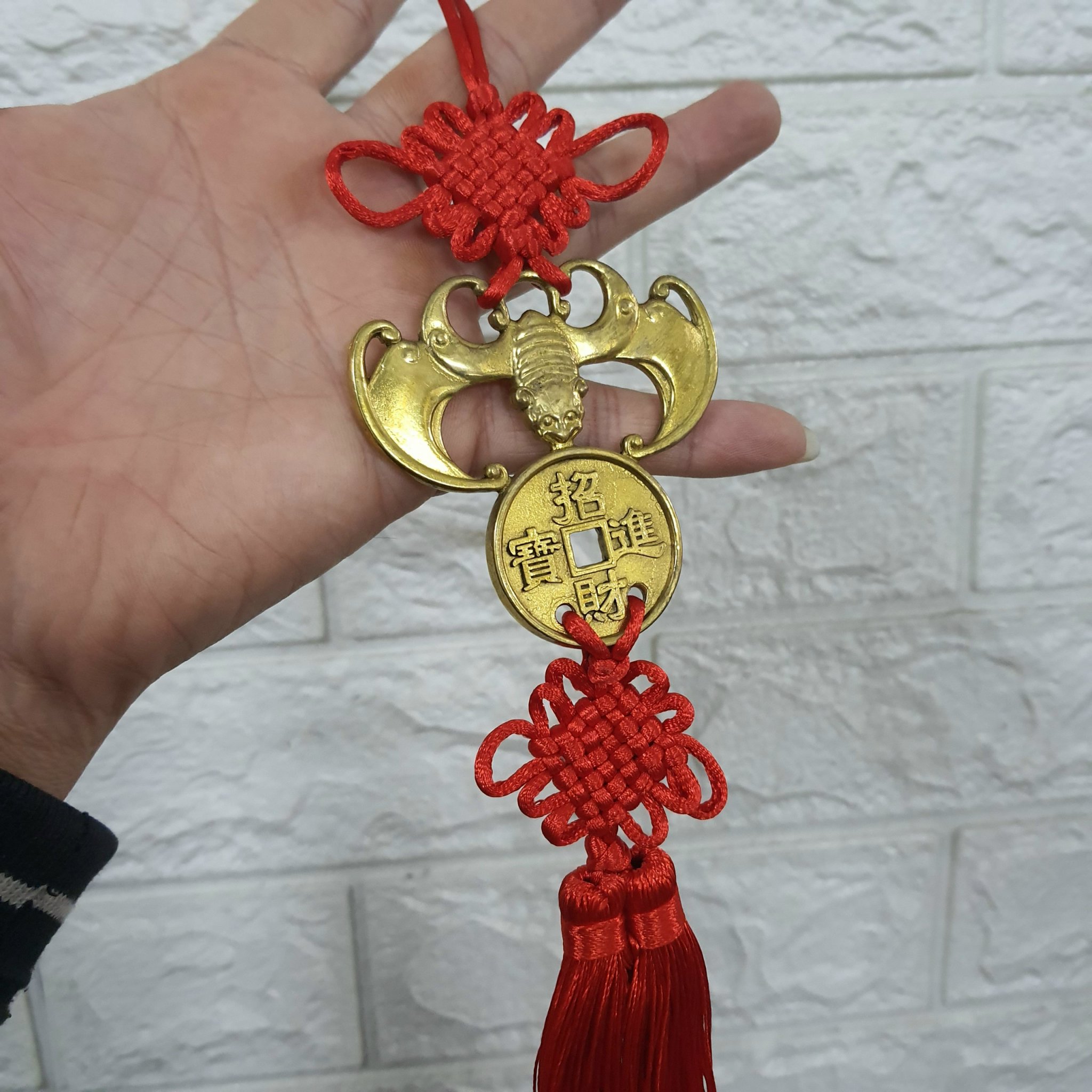 Khánh treo Dơi ngậm tiền phong thuỷ bằng đồng MS012