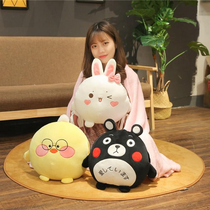 Gối mền gấu bông Totoro Thỏ Hồng bộ chăn gối văn phòng siêu đáng iu với thú bông đút tay 30*35cm và mền 1*1,7m