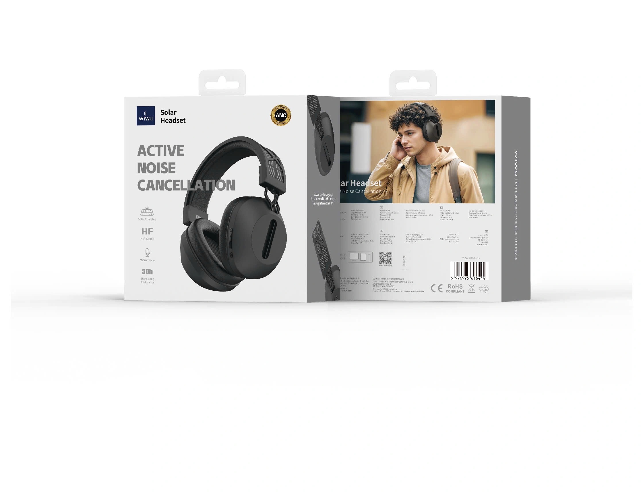 Tai nghe chống ồn ANC NeoSilent Pro cao cấp kết hợp sạc năng lượng mặt trời WIWU Solar TD-06 Bluetooth 5.3,Bass mạnh, Spatial Audio sống động, Hi-Res + LDAC nghe cực hay, Pin lâu &amp; sạc nhanh - Hàng nhập khẩu