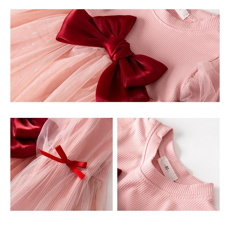 [98:H26] Váy voan tay bồng đính nơ hàng Quảng Châu cao cấp cho bé gái