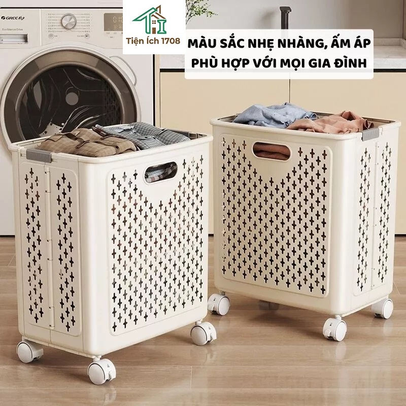 Giỏ Đựng Quần Áo Cao Cấp Gấp Gọn Tiện Dụng Có Bánh Xe Cỡ Lớn 50x30x38cm