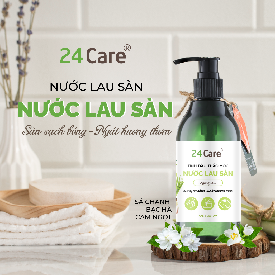 Nước Lau sàn hữu cơ trẻ em 24Care - Hương thảo mộc thiên nhiên Sả chanh/ Bạc hà/ Cam ngọt - Đuổi muỗi và côn trùng - Thơm nhẹ diệt khuẩn loại bỏ vết bẩn cứng đầu