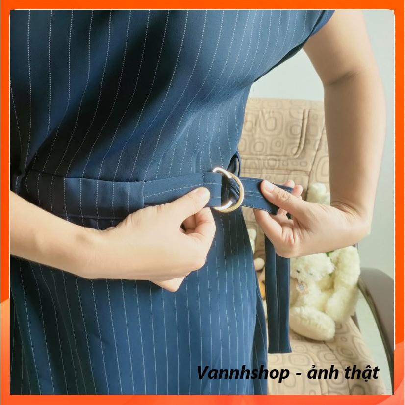 Đầm nữ dáng suông cổ tròn kẻ sọc kèm thắt lưng phong cách công sở -Thiết kế Vannhshop Ms D011