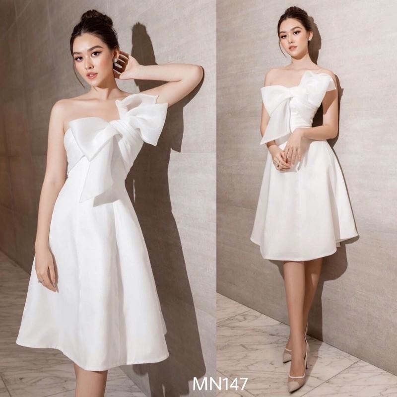 Đầm trắng dự tiệc cúp ngực dáng xòe chất liệu Taffta lụa đơn giản sang trọng (Có đệm ngực) MN147 - Đầm Váy Mina