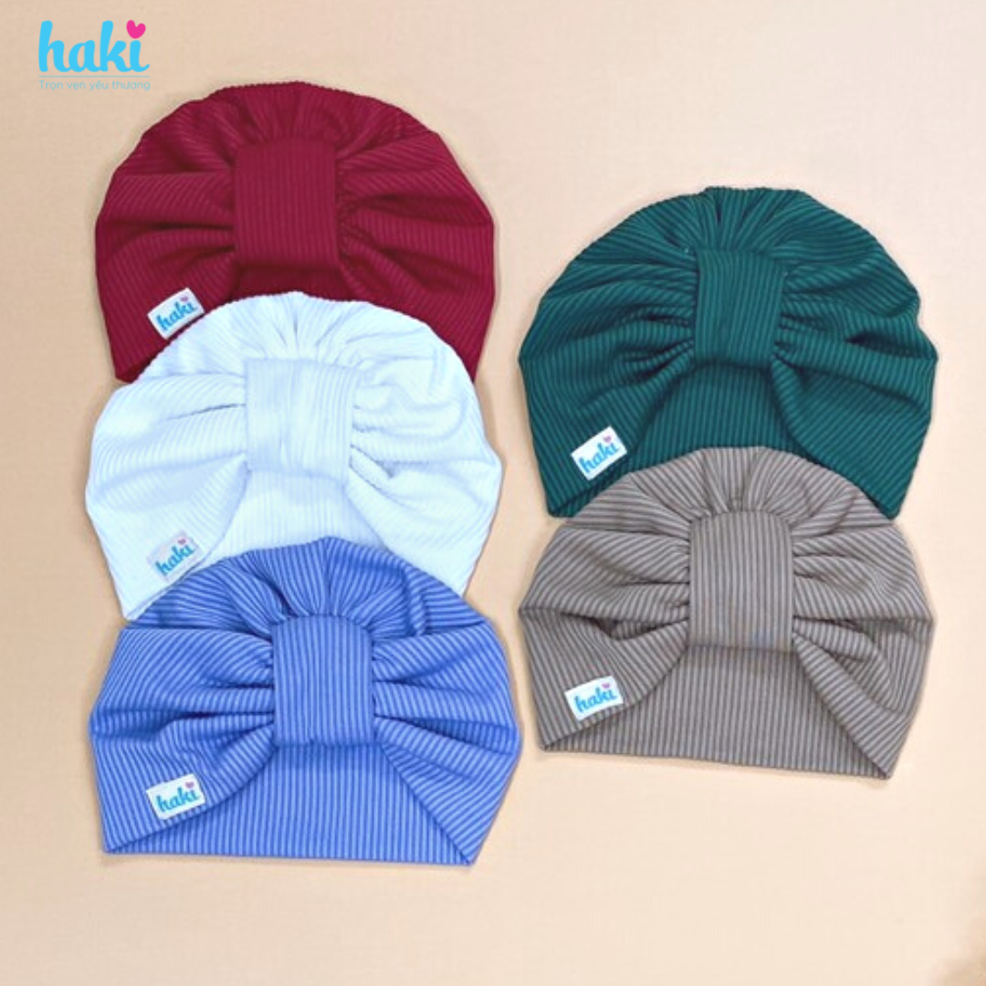 Mũ turban màu trơn vân kẻ HAKI, thiết kế vừa sành điệu vừa giữ ấm với chất liệu mềm mại cho bé trai bé gái MU01 (6-12kg)