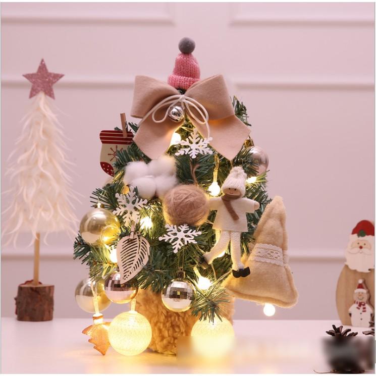 Cây thông noel cao 30cm phong cách hàn quốc đầy đủ phụ kiện và đèn MÃ THQ12 NƠ KEM