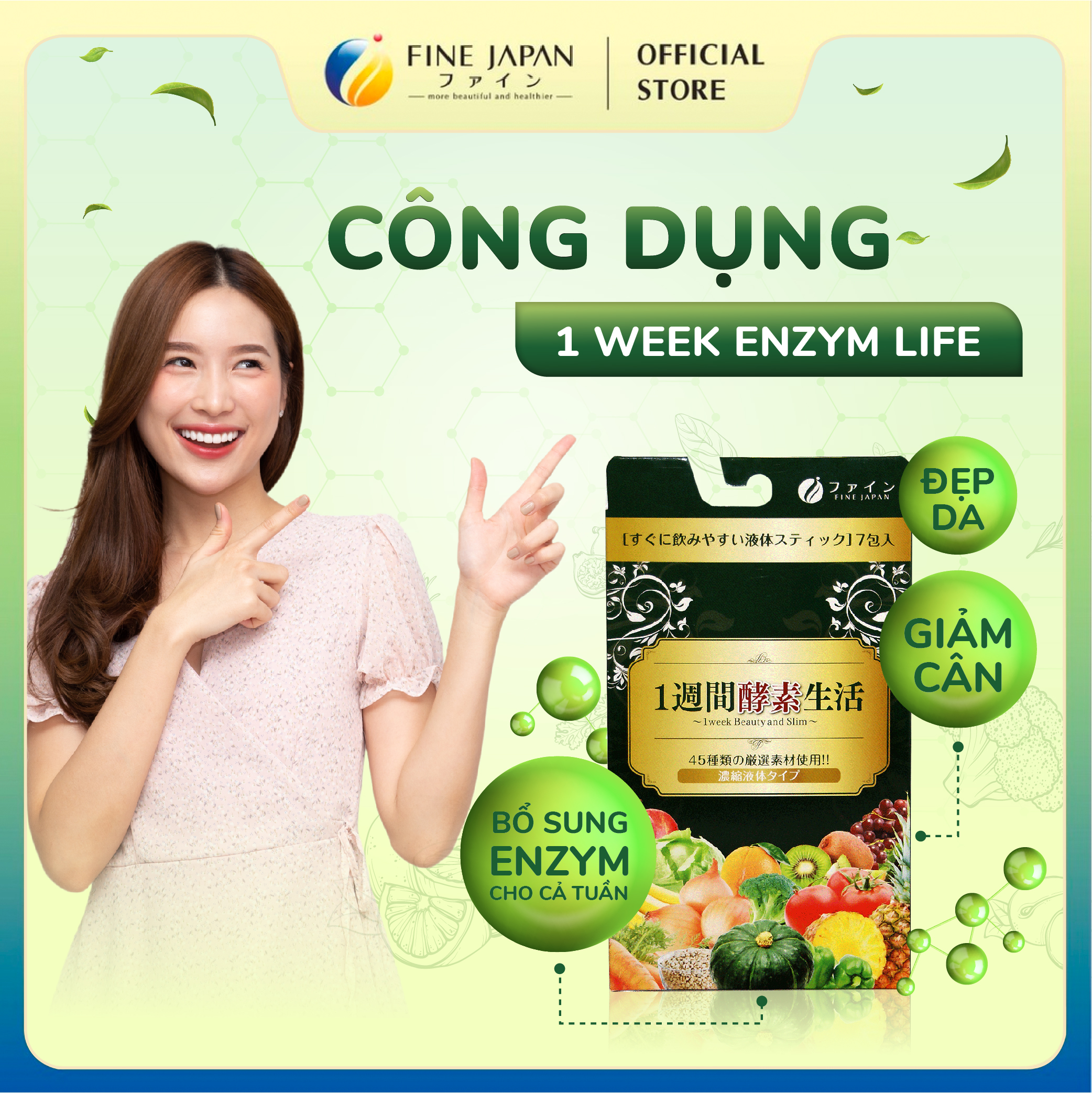 Nước cốt hỗ trợ tiêu hoá, làm đẹp từ 45 loại hoa quả và rau củ 1 WEEK ENZYM LIFE 105g