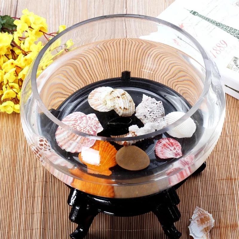 Chậu thủy tinh tròn thấp đường kính 20 cm nuôi cá cảnh nhỏ, trồng cây thủy sinh, mix tiểu cảnh terrarium