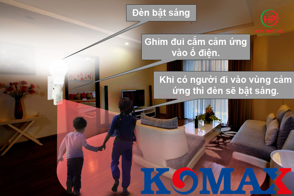 Đui đèn cảm biến chuyển động Komax KM-S18 tích hợp phích cắm