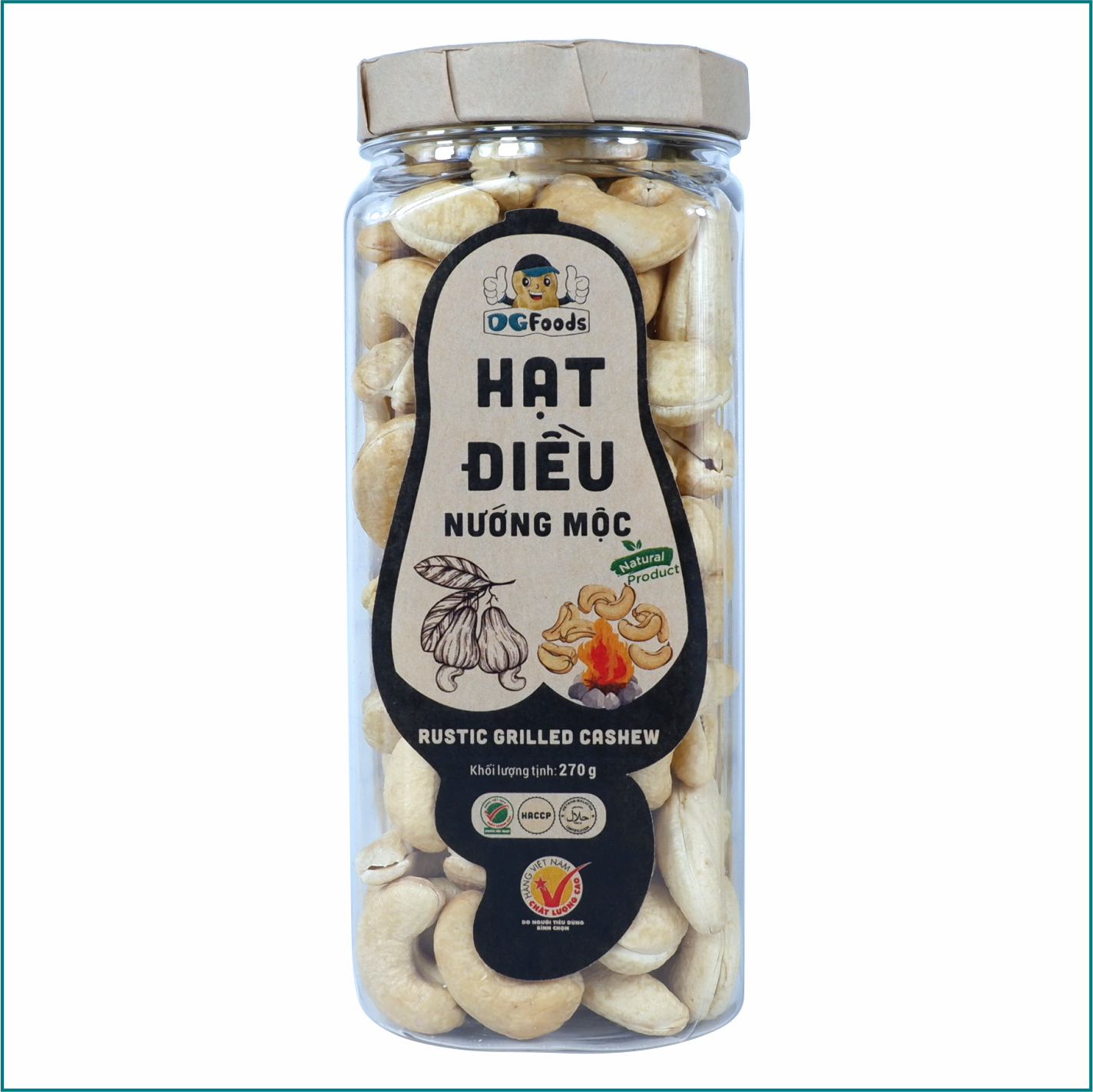 Hạt điều nướng mộc cao cấp 270g DGfoods/Rustic grilled cashew/ Ăn chay được/HVNCLC/HACCP/HALAL/hạt điều bình phước