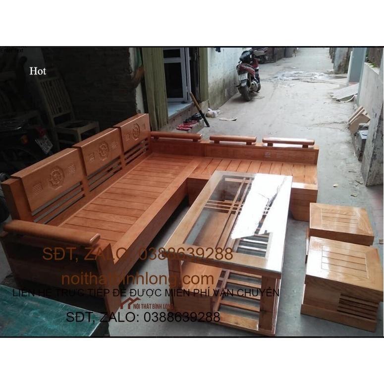 Bàn ghế salon tiếp khách Chữ L gỗ sồi Nga
