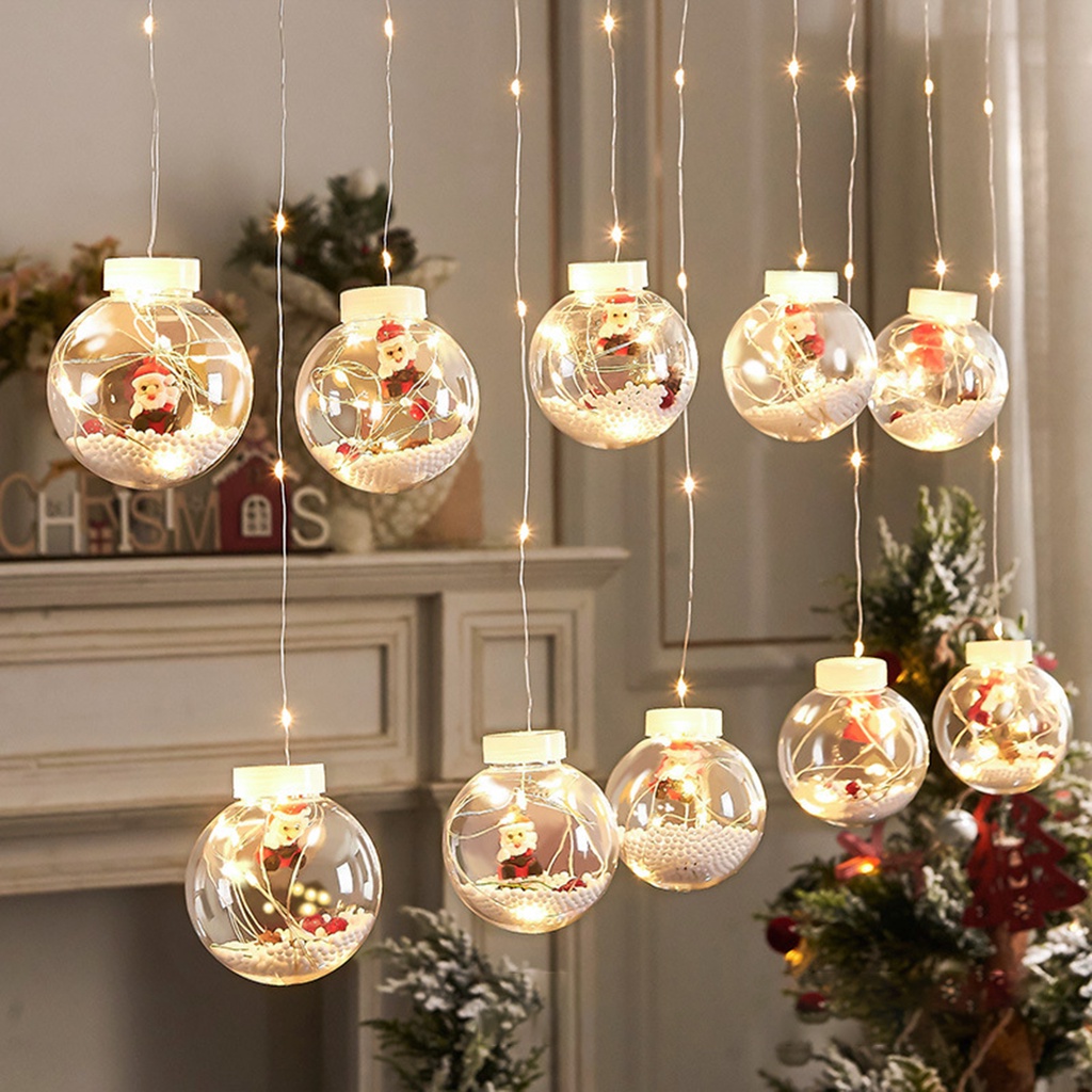 Dây Đèn Mành thả tròn LED Trang Trí Noel Giáng Sinh Ông Già, Cây Thông, Tuần Lộc, Người Tuyết