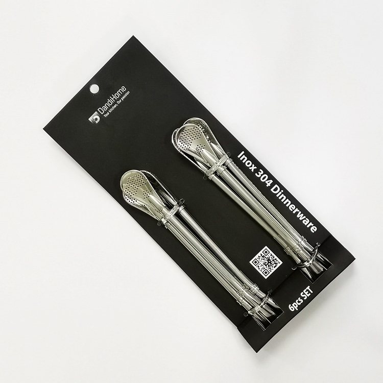 Bộ 6 thìa Inox 304 kiêm ống hút