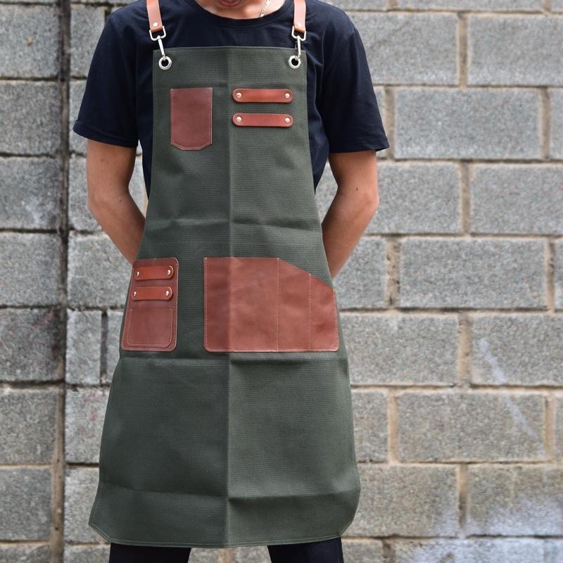 Tạp dề barber Unisex của Junsleather Tạp dề canvas phối da cao cấp dành cho Barber/Barista/Bartender quán cà phê