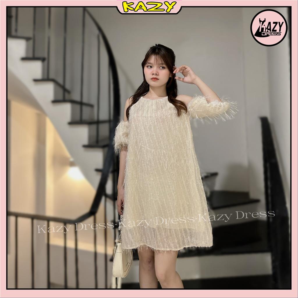 Váy cổ yếm trễ vai tơ lông mềm mịn phong cách tiểu thư KAZY DRESS V047