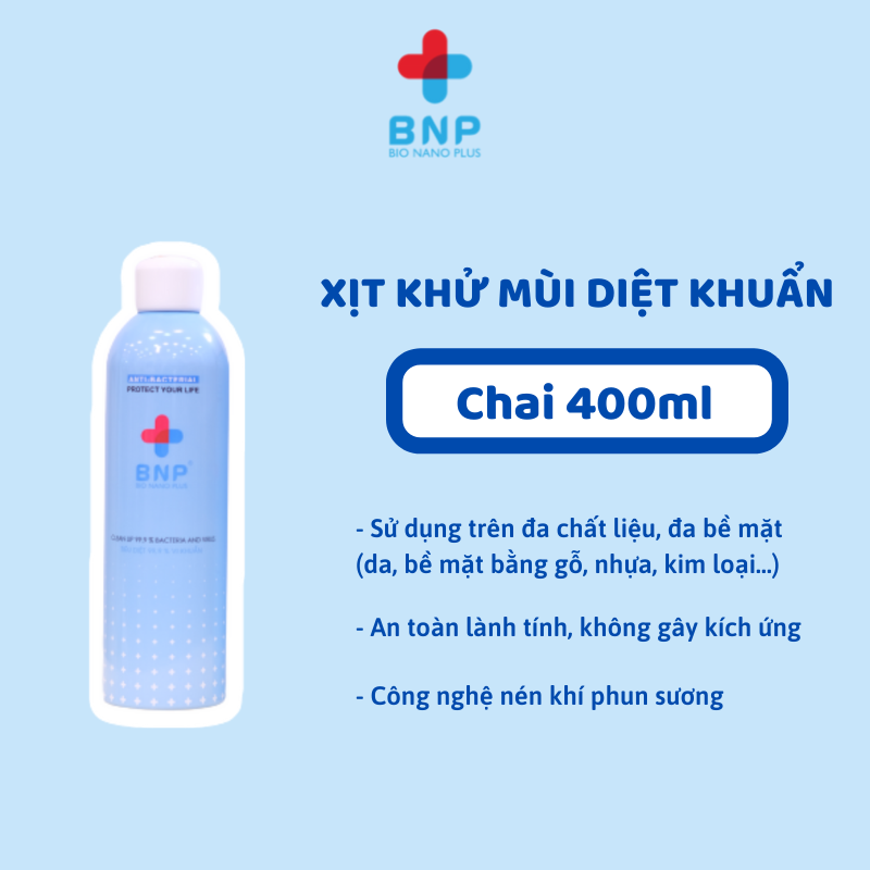 Nước rửa tay khô BNP chai 400ml - dạng xịt phun sương bao phủ bề mặt