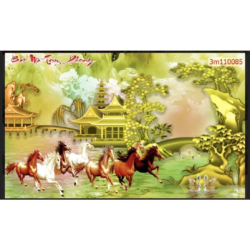 Tranh mã đáo thành công dán tường 3d. tranh in vải lụa không thấm nước siêu bền