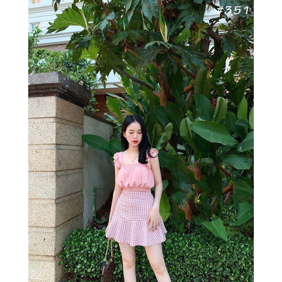 Set áo crop + cv caro siêu xinh