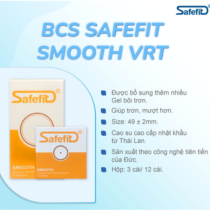 Bộ 3 hộp bao cao su Safefit nhiều gel bôi trơn Smooth - hộp 3 chiếc