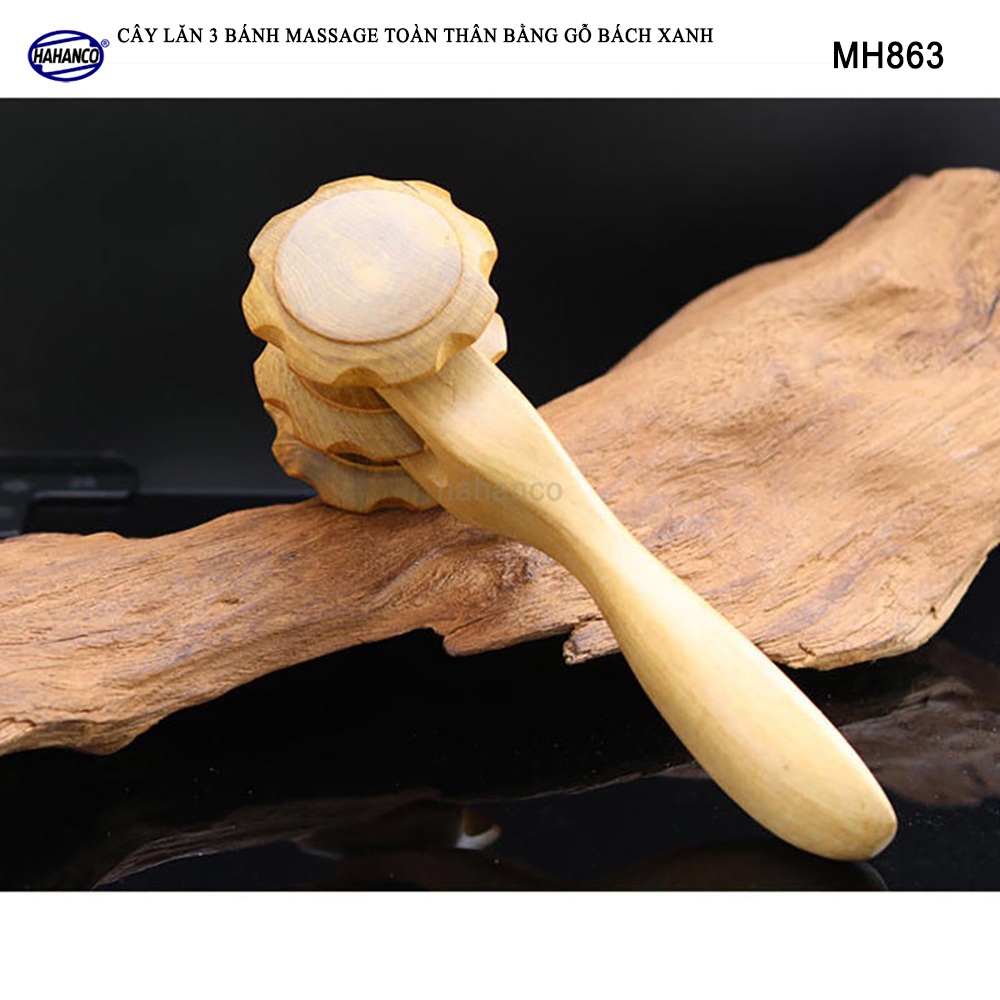 Cây lăn massage toàn thân 3 bánh gai đa năng bằng gỗ Bách Xanh Xua tan nỗi lo đau nhức tạo cảm giác thoải mái - Chăm sóc sức khỏe