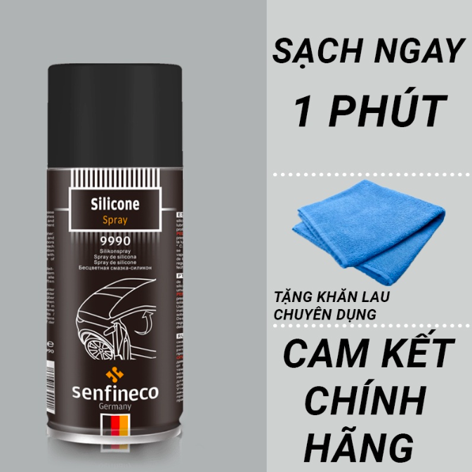 Xịt chống kẹt cửa ô tô Senfineco 9990 Silicon Spray - dung tích 450ml - Xịt dưỡng gioăng cao su bôi trơn