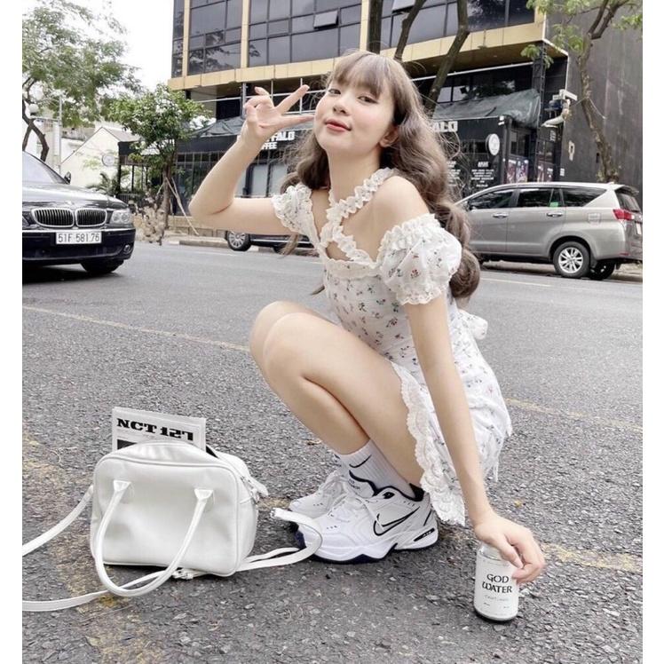 ĐẦM HOA CỔ YẾM VAI RỚT VIỀN REN - KÈM HÌNH THẬT