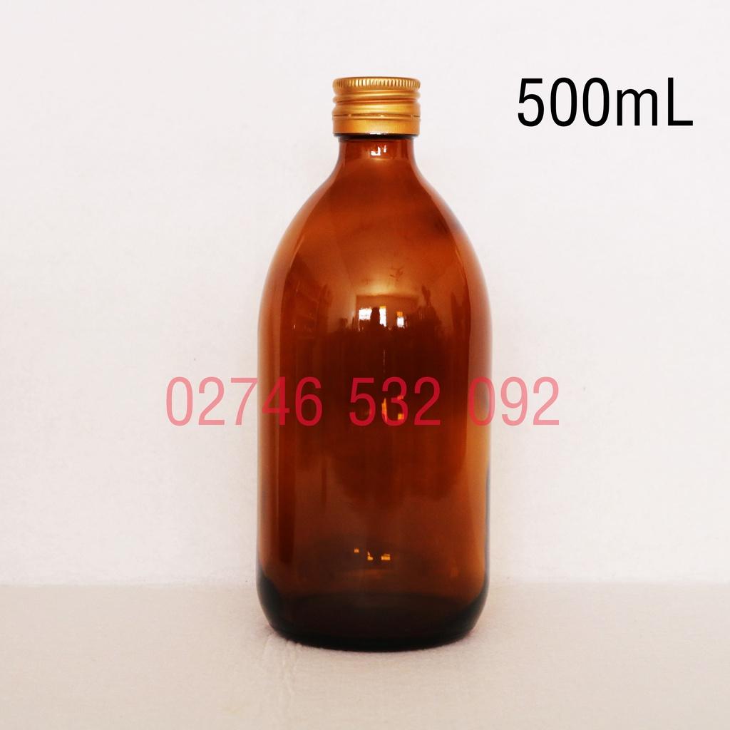 Chai Thủy Tinh Nâu 500ml và 1000ml Nắp Kim Lọai