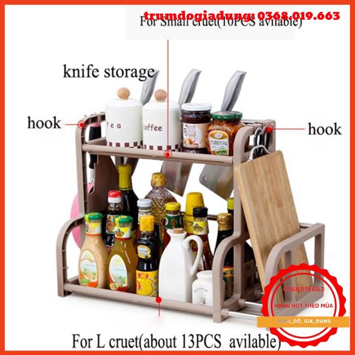Kệ để đồ nhà bếp chữ h giá đựng gia vị 2 tầng đa năng thông minh kèm khay dao thớt nhựa để bàn phòng đẹp