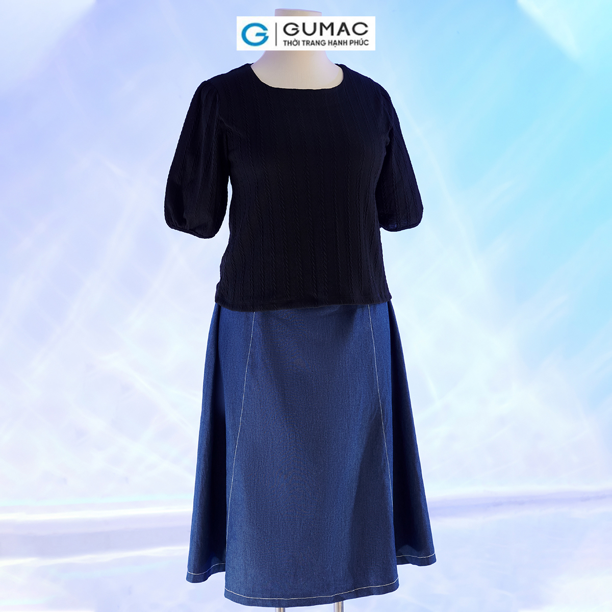 Chân váy A bigsize viền chỉ thời trang GUMAC VD10062