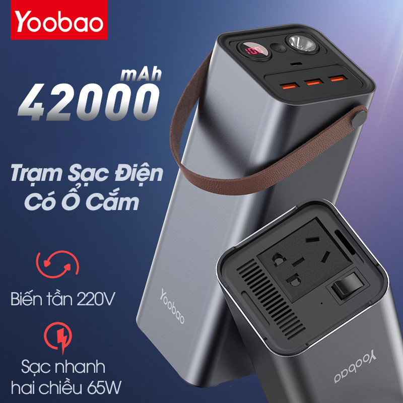 Trạm Sạc Điện Yoobao EN1 42000MAh, Sạc Nhanh Hai Chiều PD65W, Biến Tần Công Suất Lớn 220v, Có Đèn LED Sử Dụng Ngoài Trời-Hàng Chính Hãng