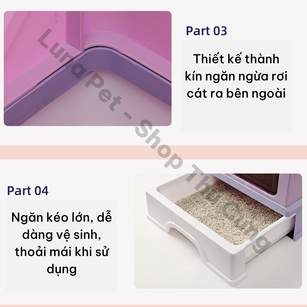 Nhà vệ sinh cho mèo 2 cửa lớn LunaPet NV03 - Khay vệ sinh cho mèo có nắp đậy chống văng cát