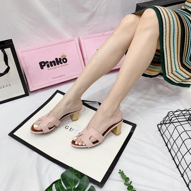 Guốc quai H gót gỗ 6p cao cấp