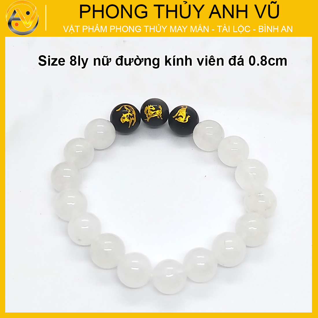 Vòng tay đá mã não tam hợp dần ngọ tuất - size 8 10ly cho nữ mệnh thủy, mệnh kim - có khai quang điểm nhãn may mắn tài lộc - bảo hành 12 tháng - PHONG THỦY ANH VŨ