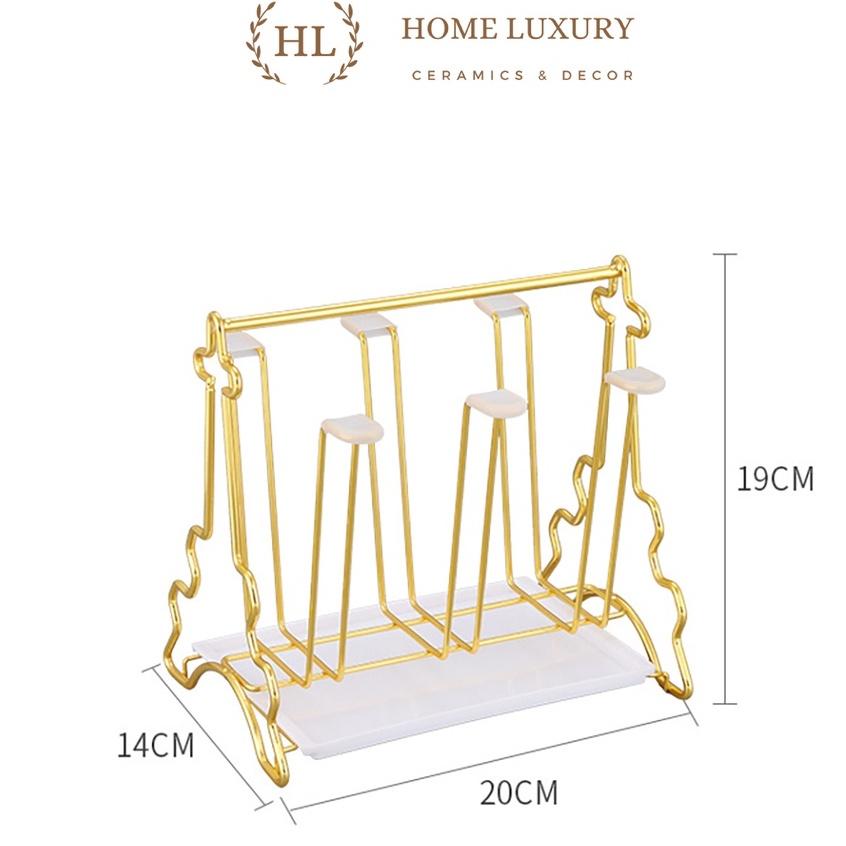Úp cốc Decor có khay hứng nước và núm chống trơn | Úp ly Inox Vàng Gương Hoàng Kim kiểu dáng Tháp EiFFel độc đáo cao cấp