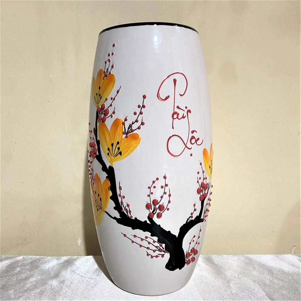 Bình Bông Sứ Bát Tràng Cắm Hoa Tài Lộc Cao 24cm