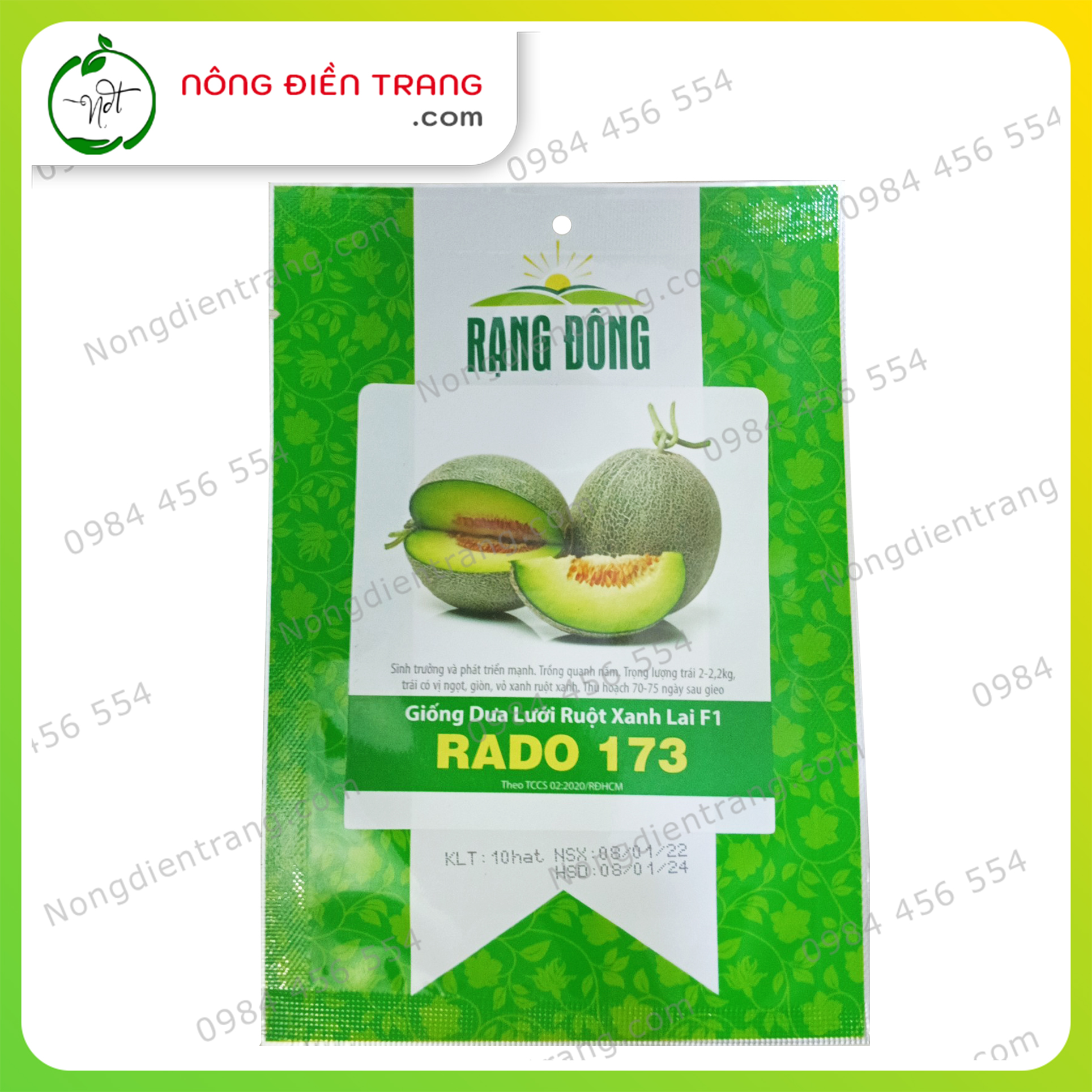 Hạt Giống Dưa Lưới Ruột Xanh Lai F1 Siêu Ngọt Rạng Đông - Gói 10 Hạt - Trồng được Quanh Năm, Sinh Trưởng Phát Triển Mạnh, Sai Trái VTNN Nông Điền Trang