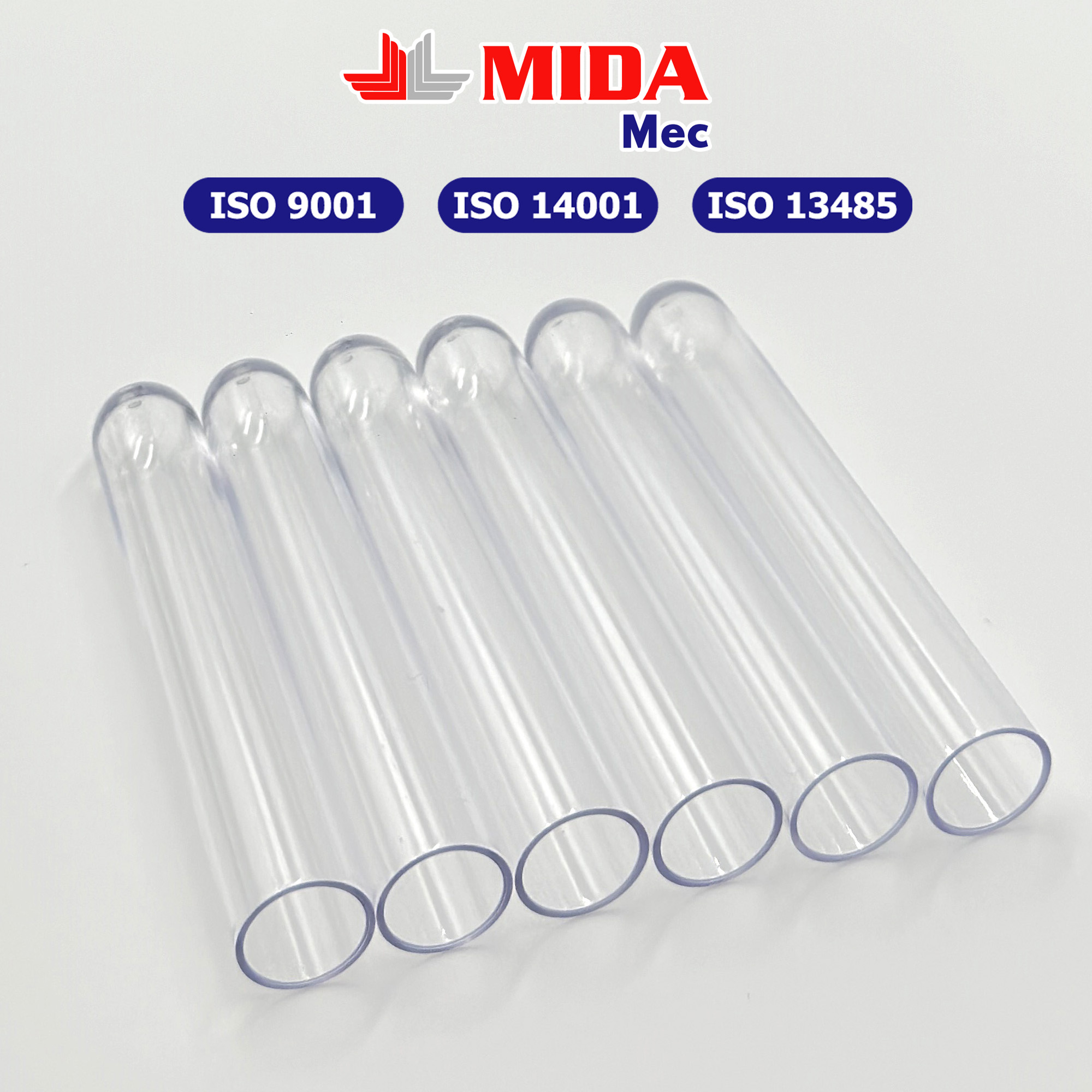 Ống nghiệm nhựa không nắp MidaMec 16x100 PS đóng gói 250 cái/bao