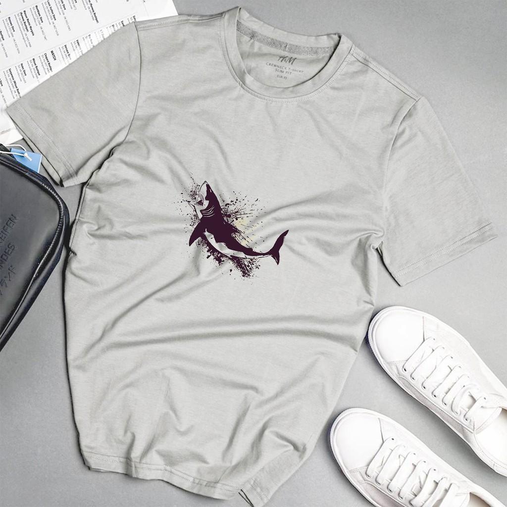 Áo phông nam cá mập phong cách unisex màu xám