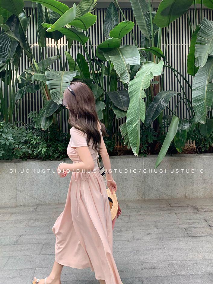 TOBE1SHOP Mùa xuân màu hồng Pháp ăn mặc nữ 2023 khí chất hiển thị gầy váy dài cao cấp Hepburn phong cách váy