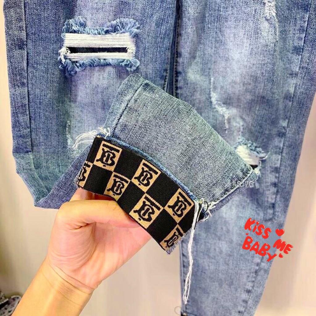 Quần Jean Nữ Baggy Xanh Điểm Gấu Lưng Cao